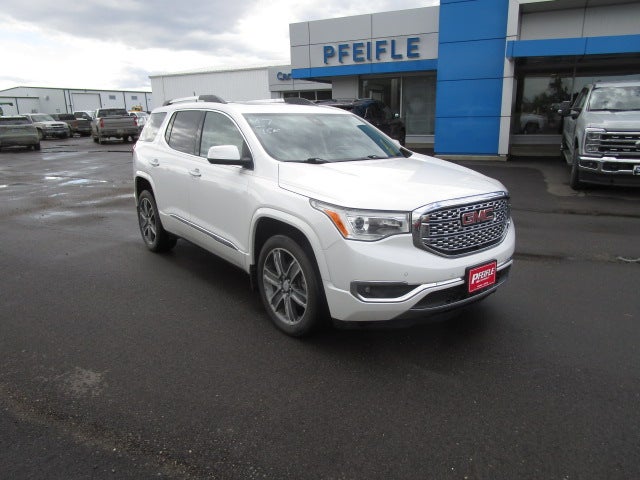 2017 GMC Acadia Denali in White Frost Tricoat — front three-quarter view